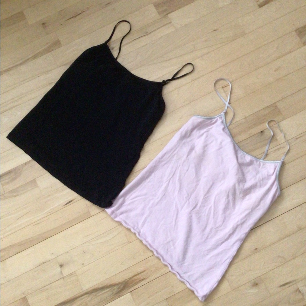 2/$10 Ambiance Apparel Black and Cream Fitted Camisoles Tank Tops Bundle